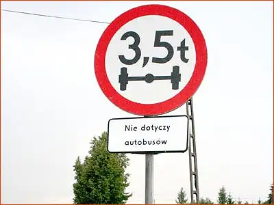 znak B-19 ograniczenie nacisku osi na jezdnię z wyłaczeniem autobusów