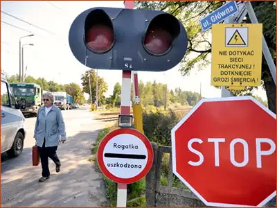 znak B-32b i B-20 uszkodzone rogatki i nie wolno jechać dalej bez zgody dróżnika