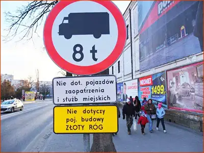 znak B-5a ograniczenie wjazdu ze względu na ciężar pojazdu, ale z wyjątkami
