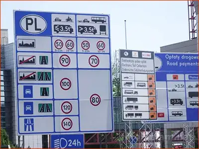 znak D-39 tablica informująca o dopuszczalnych prędkościach na drogach danego kraju