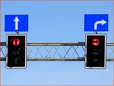 sygnalizatory S-3d, S-3c i znak F-11 jazda w prawo dozwolona jest tylko z jednego pasa